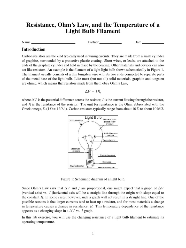 Resistance, Ohm's Law, and The Temperature of A Light Bulb Filament