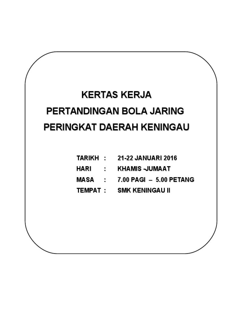 Kertas Kerja Pertandingan Daerah Bola Jaring  PDF