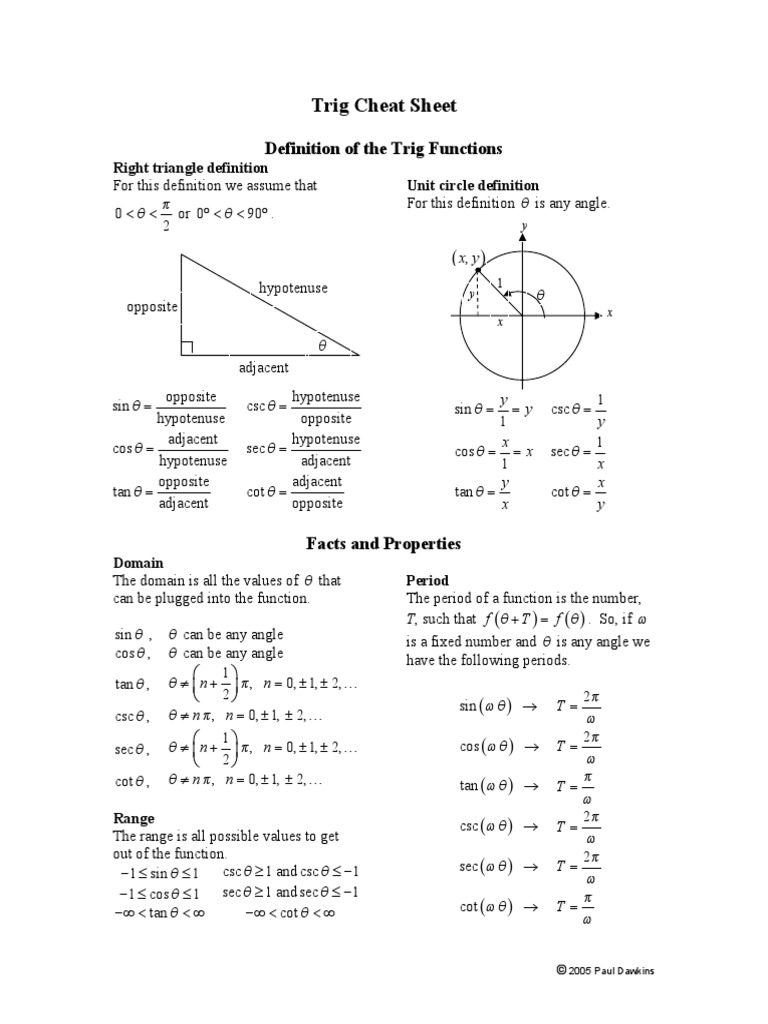 Trig Cheat Sheet PDF | PDF | Trigonometric Functions | Sine