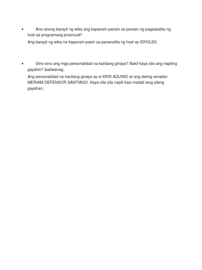Filipino Assignment | PDF