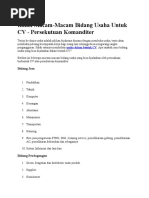 Download Macam Macam Bidang Usaha dalam CV by herubjr SN338529193 doc pdf