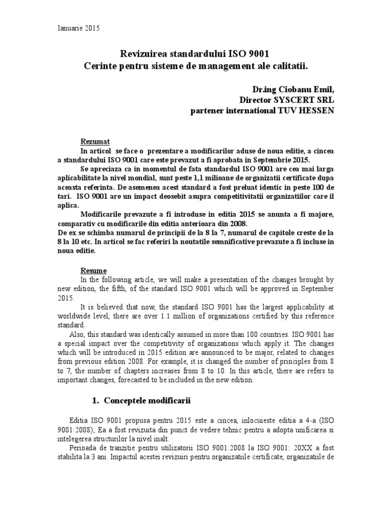 ISO 9001:2015 Standard Changes Overview | PDF