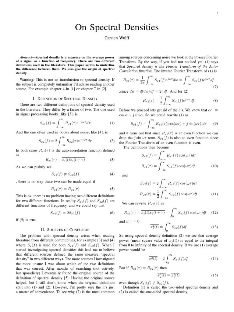 On Spectral Densitites | PDF | Spectral Density | Signal Processing