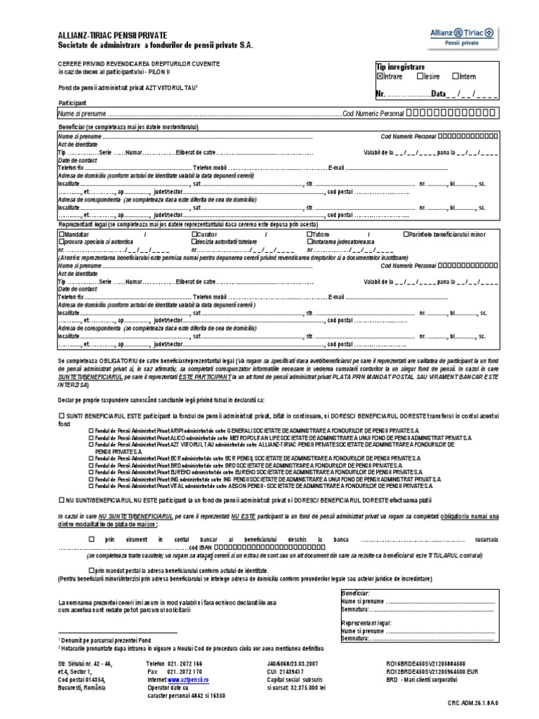 Cerere Plata Act Net Pe Caz De Deces Pii