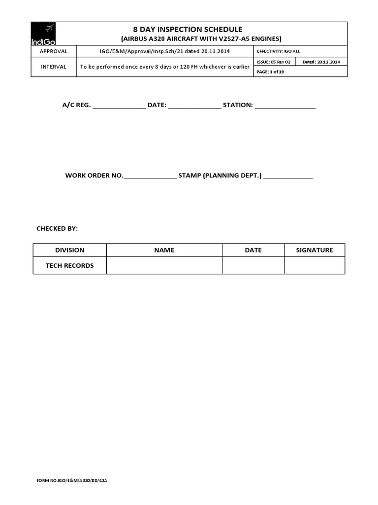 A320 8-Day Inspection Guide | PDF | Landing Gear | Tire