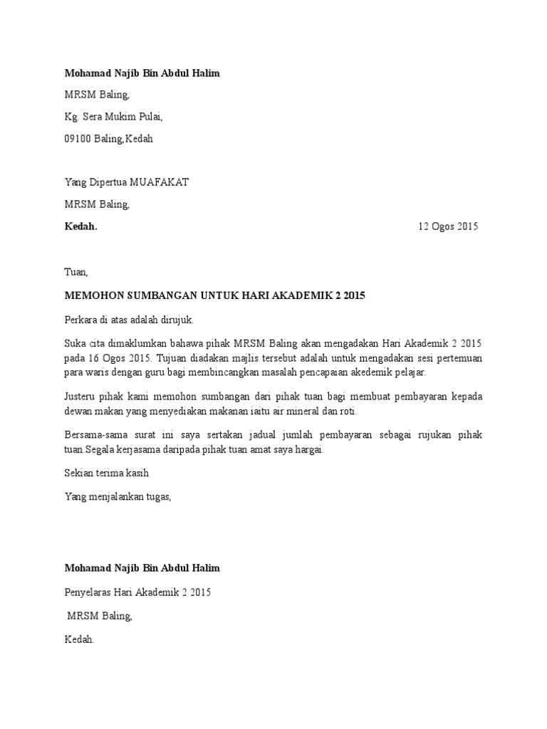 Contoh Surat Mohon Sumbangan Air Mineral