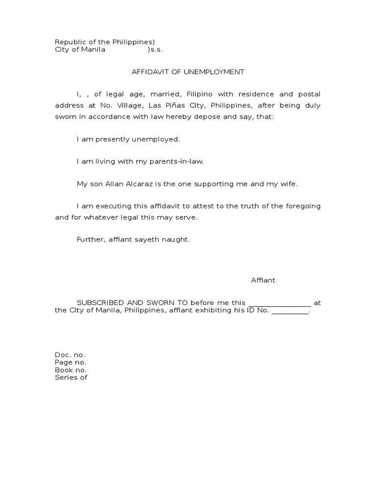 Affidavit of Unemployment-Alcaraz | PDF | Affidavit | Civil Law (Common Law)
