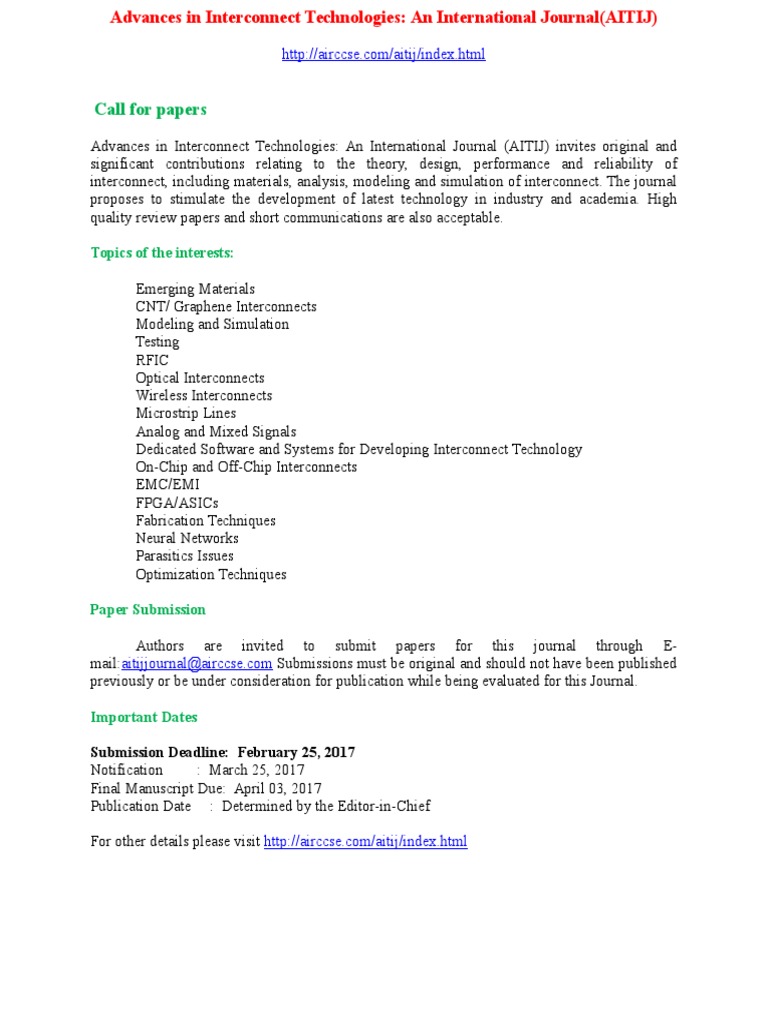 Call for Papers: AITIJ Journal | PDF