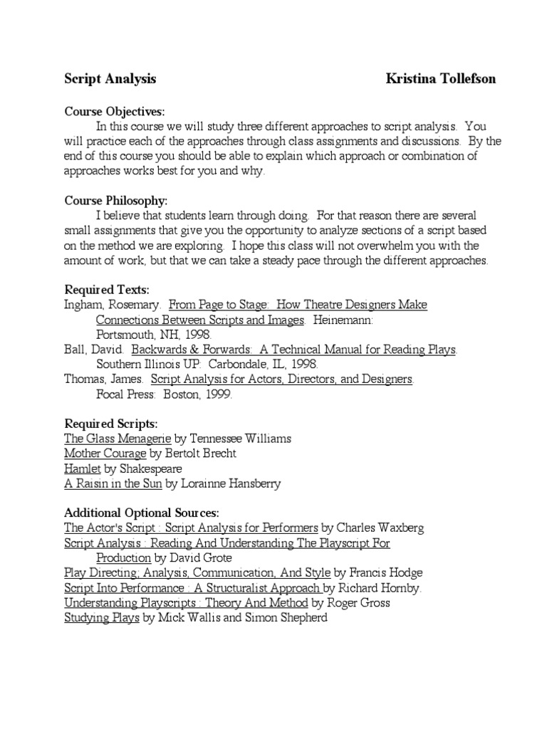 Script Analysis Course Overview | PDF | Hamlet | Reading (Process)