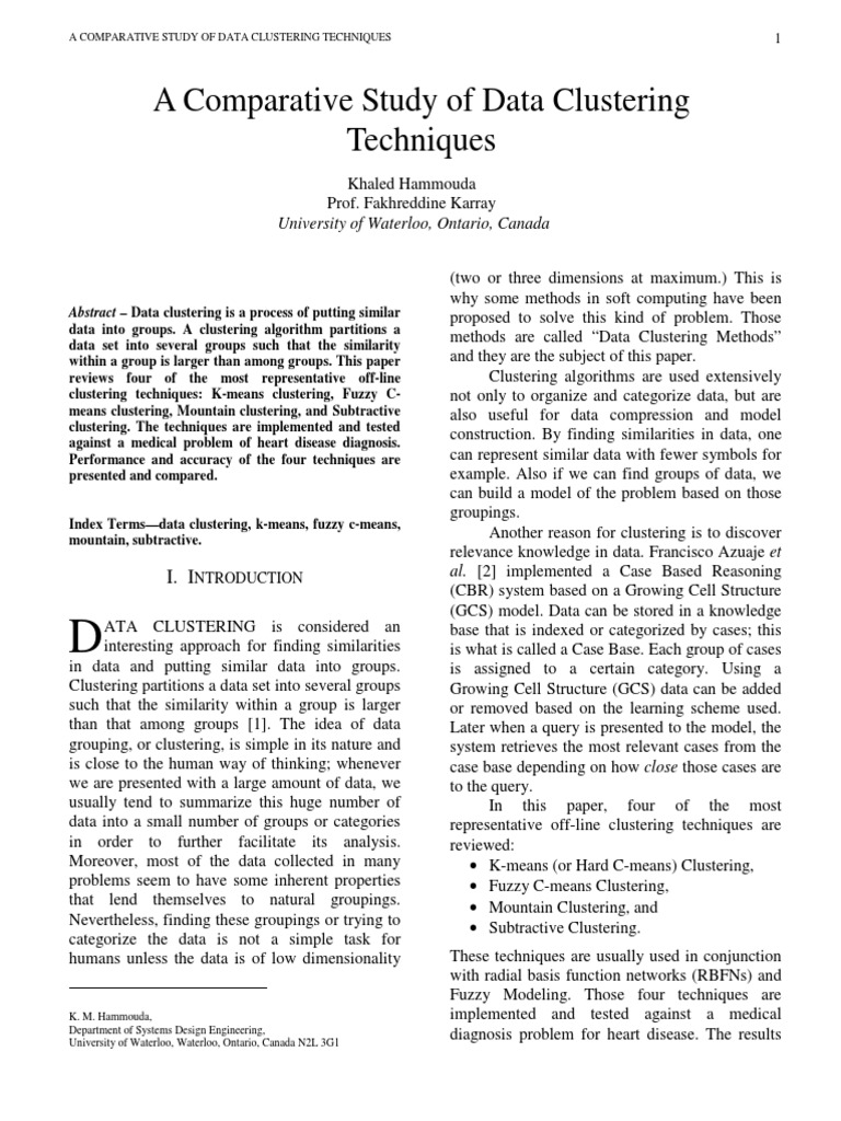 A Comparative Study of Data Clustering | PDF | Cluster Analysis ...
