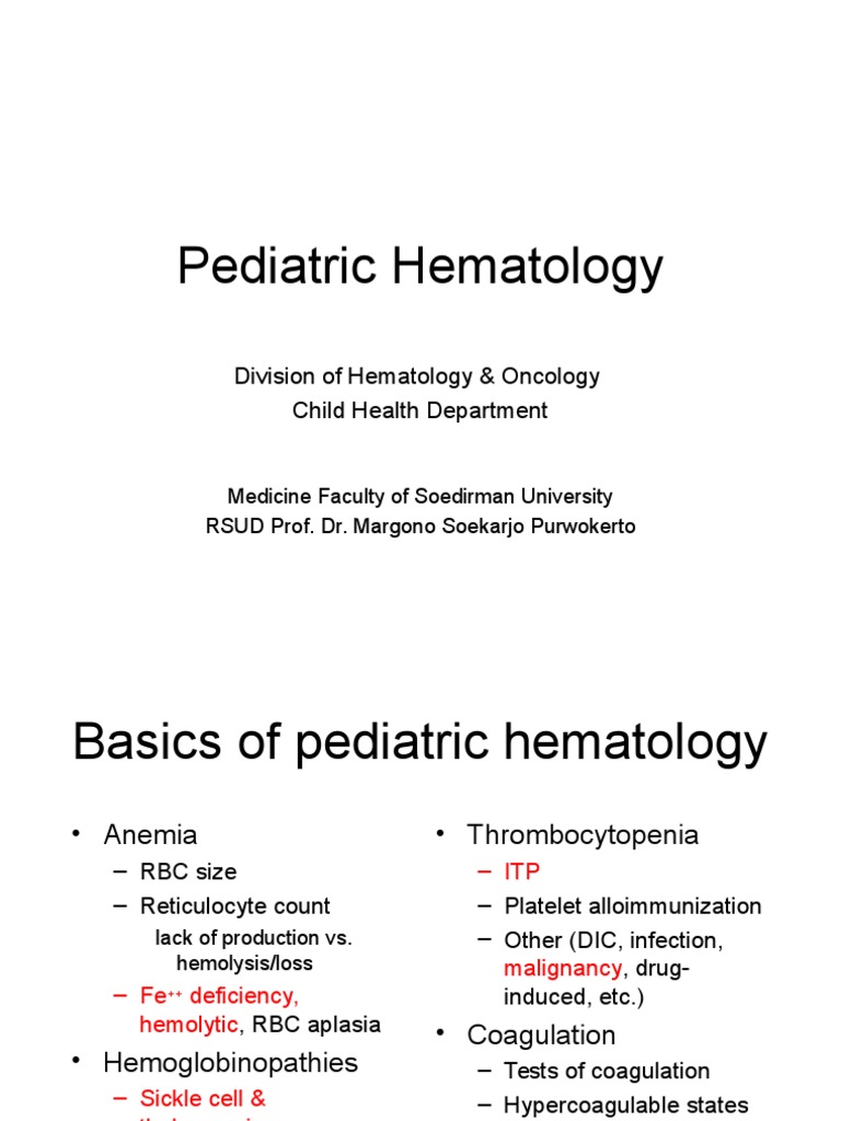 Pediatric Hematology: Division of Hematology & Oncology Child Health ...