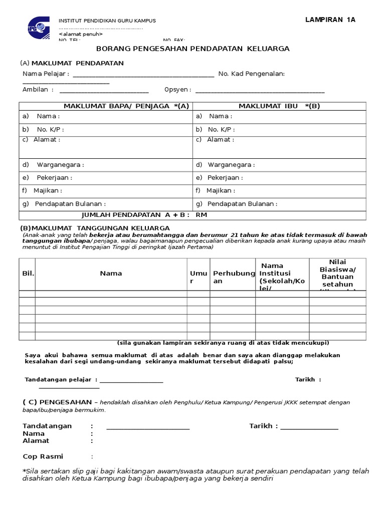 Borang Pendapatan  PDF