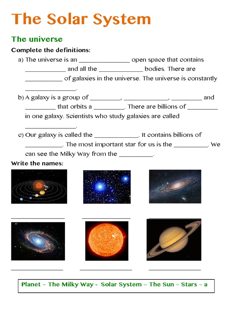 solar system worksheet for year 2