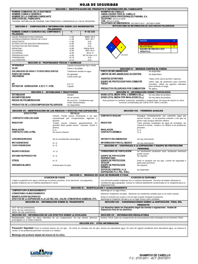 MSDS SHAMPOO DE CABELLO.pdf Cáncer Agua