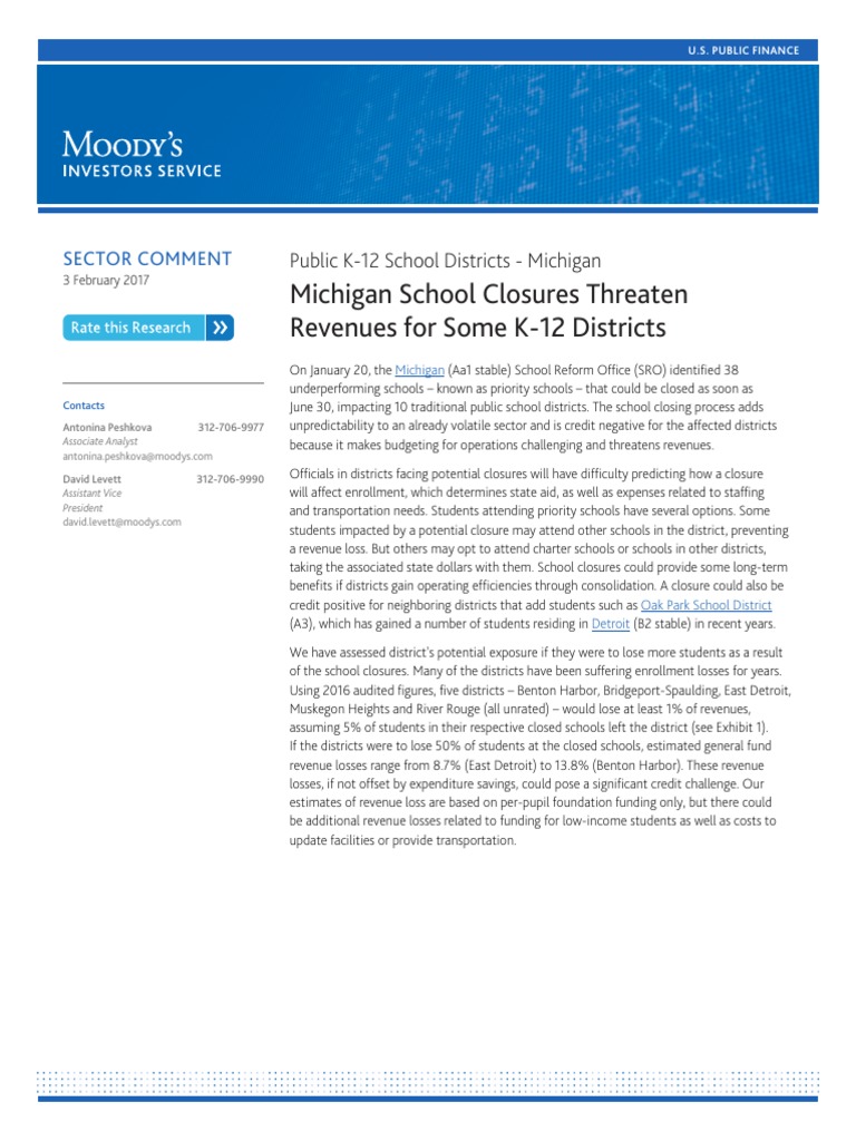 Potential Michigan School Closures Threaten Revenues For K12 Districts