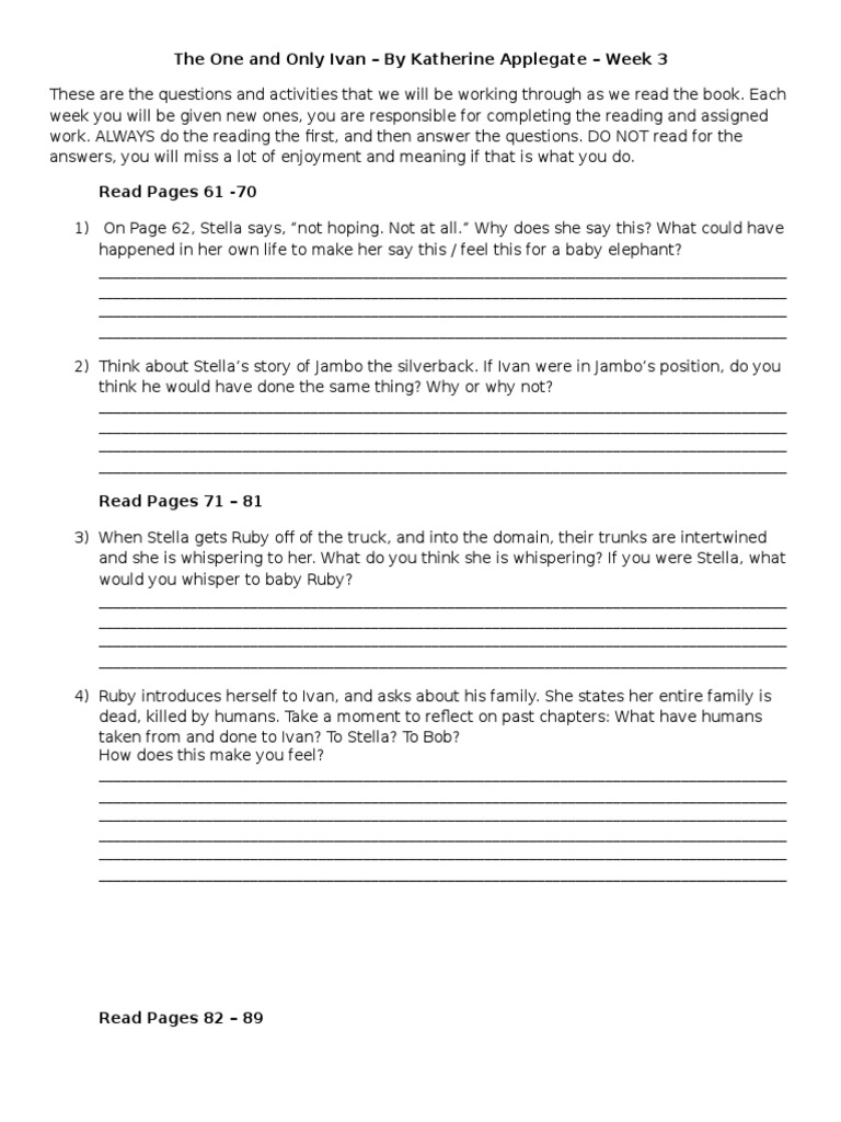 The One And Only Ivan Week 3 Pdf