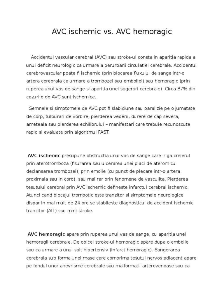 AVC Ischemic vs. AVC Hemoragic | PDF