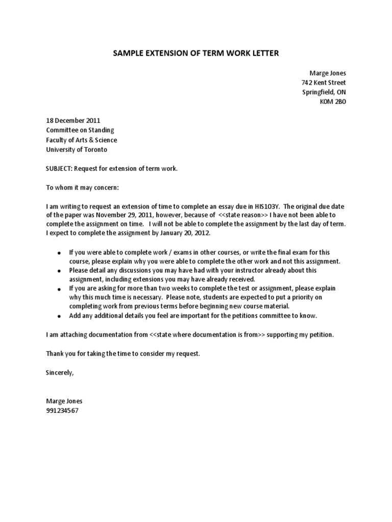 Sample Extension of Term Work Letter | PDF | Test (Assessment)