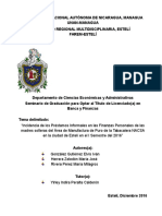 “Incidencia de los Préstamos Informales en las Finanzas Personales de las madres solteras del Área de Manufactura de Puro de la Tabacalera NACSA en la ciudad de Estelí en el I Semestre del 2016”Ma Milagros, Elvis y Ma Jose