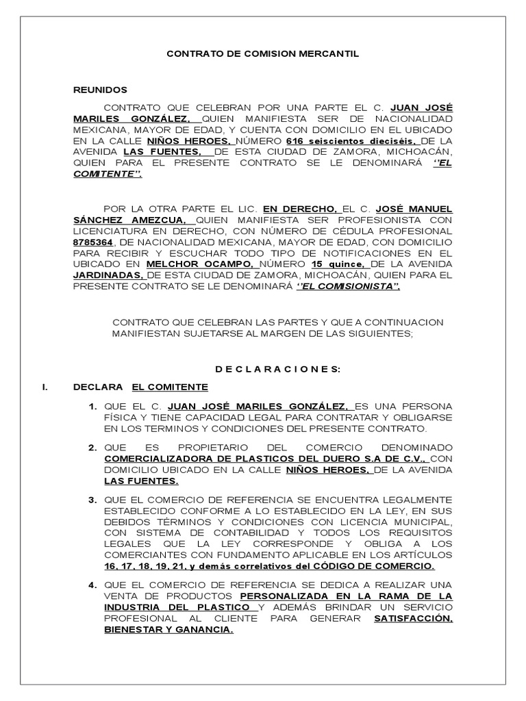 Contrato de Comision Mercantil PDF Ocio
