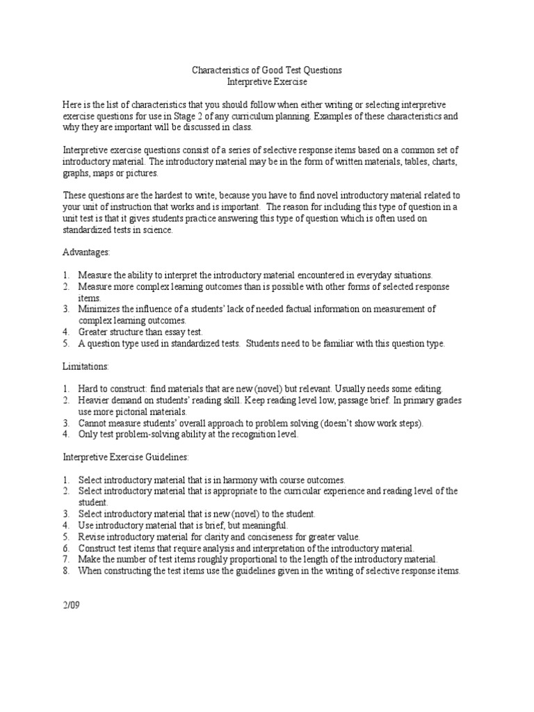 Good Test Questions | PDF | Standardized Tests | Curriculum