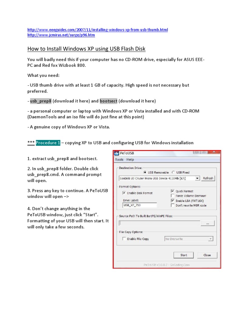 Installing Windows XP From USB Drive PDF Usb Flash Drive Booting
