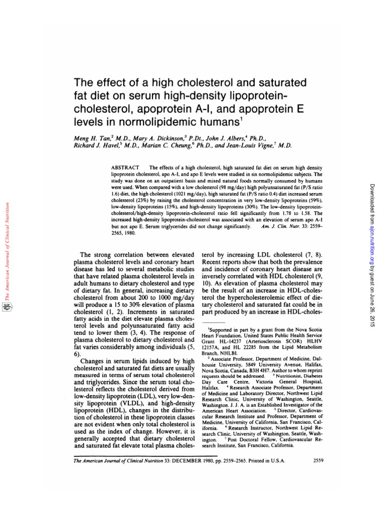 High Cholesterol Diet Effects on HDL | PDF | High Density Lipoprotein ...