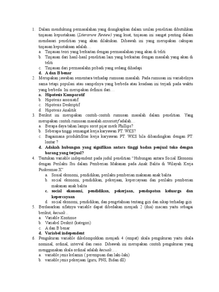 KUMPULAN SOAL METODOLOGI PENELITIAN
