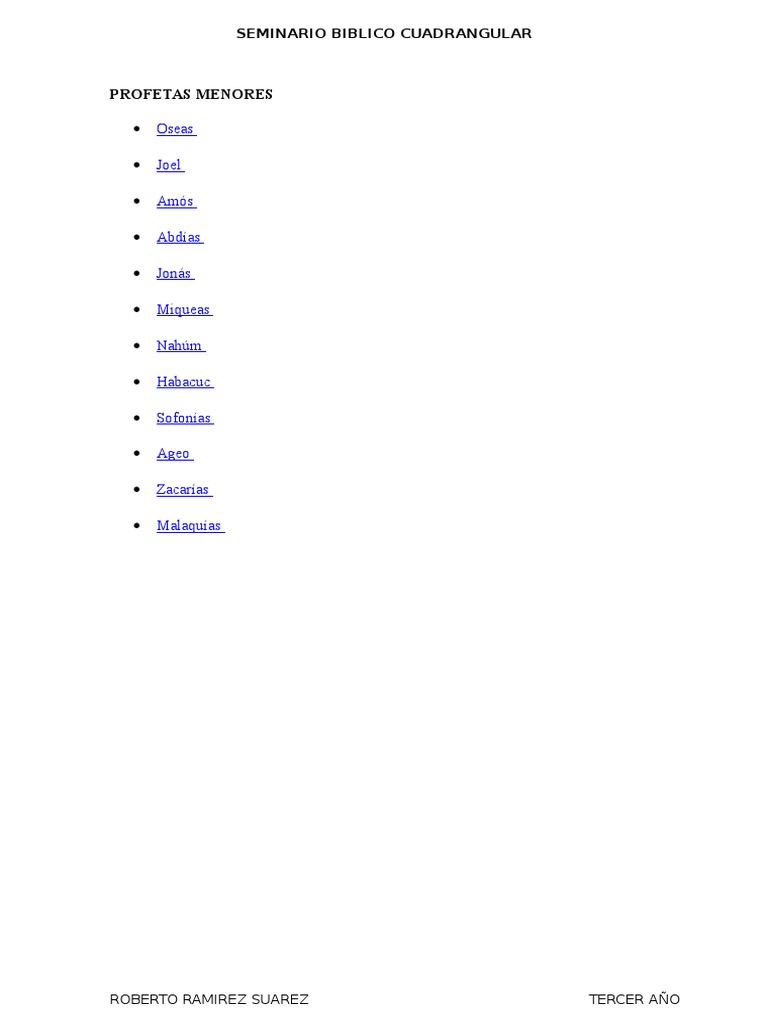 Lista de Profetas Menores en la Biblia | PDF | Jeremías | Isaias