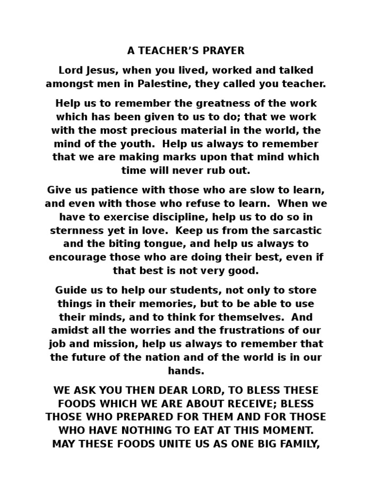 A Teacher's Prayer | PDF | Religious Behaviour And Experience