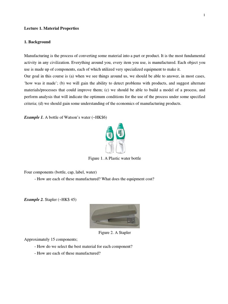 Lecture 1. Material Properties: Example 1. A Bottle of Watson's Water ...