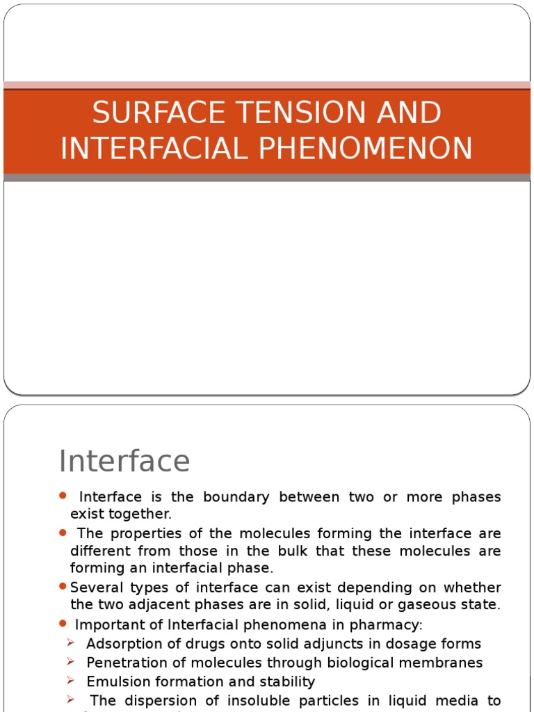 Surface Tension and Interfacial Phenomenon Surface Tension Adhesion