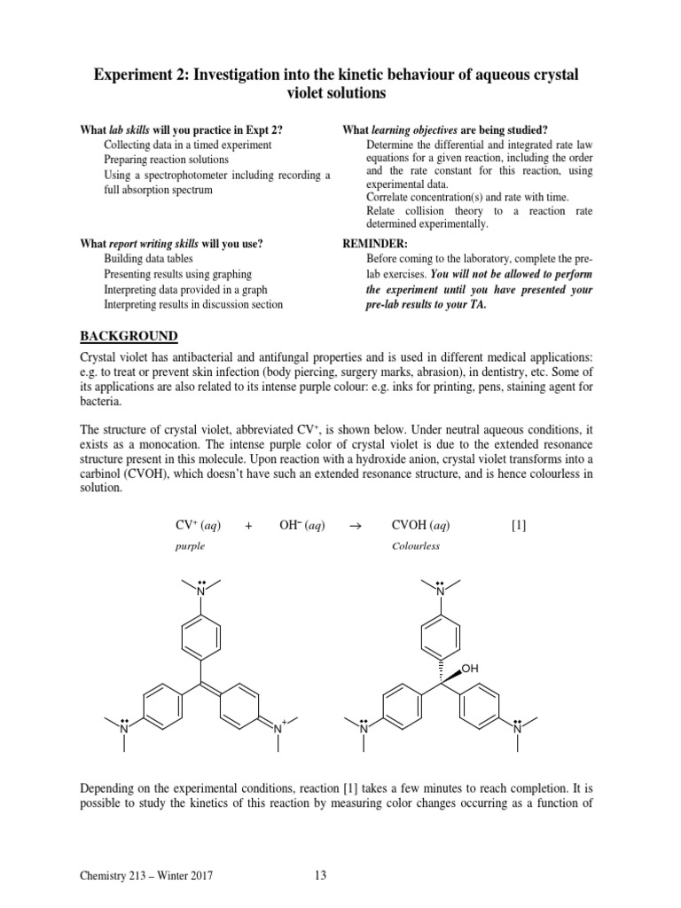 Kinetics of Crystal Violet Reaction | PDF | Chemical Kinetics | Absorbance