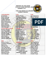 Knights of the Altar January 2017 Mass Schedule