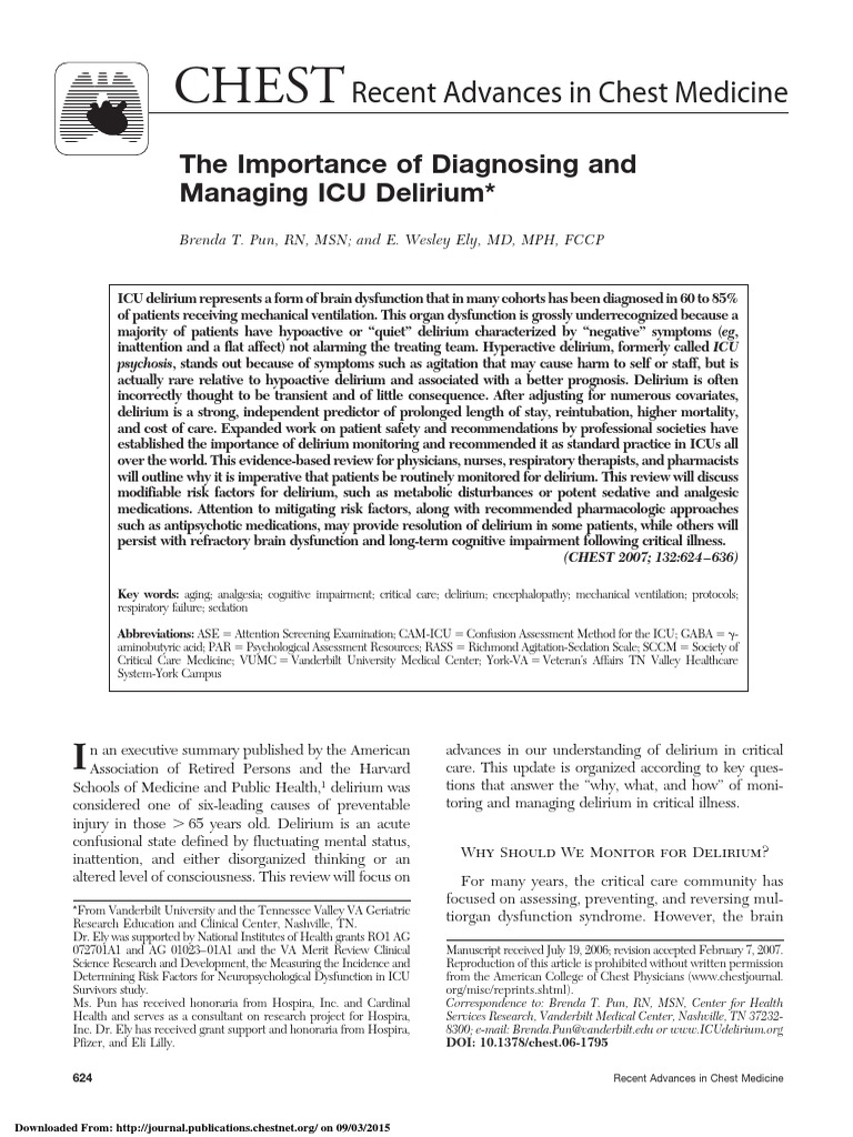 ICU Delirium: Diagnosis and Management | PDF | Intensive Care Unit ...