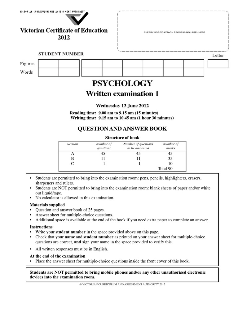 Psychology: Written Examination 1 | PDF | Memory | Sleep