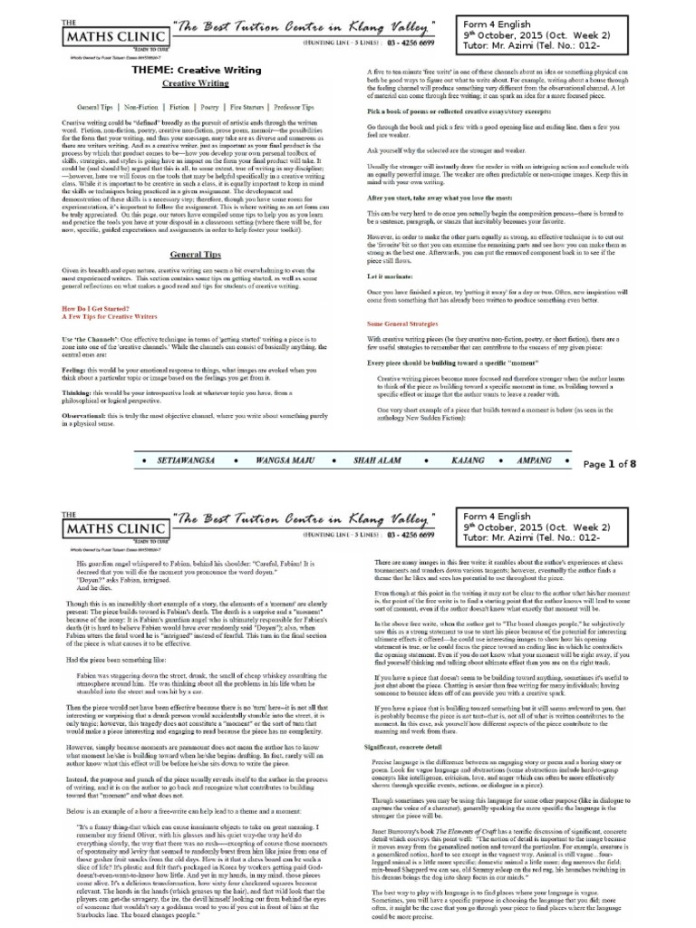 Form 4 English Creative Writing Guide | PDF