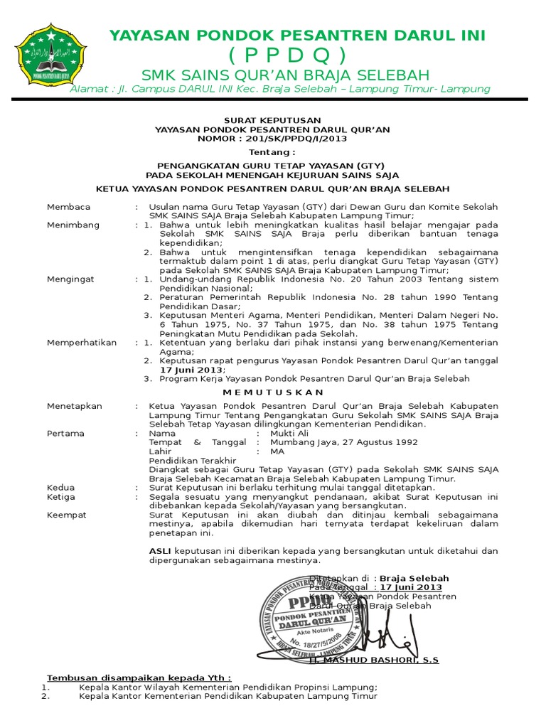 Sk Pengangkatan Contoh Sk Pesantren Dunia Sosial