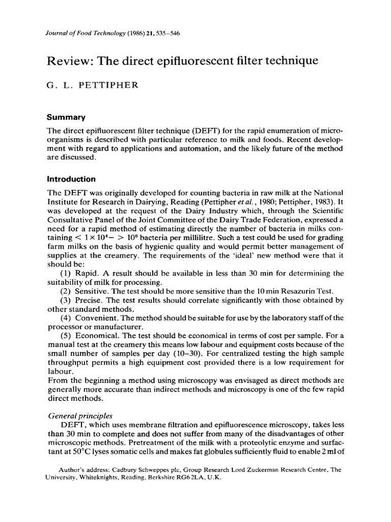 Direct Epiﬂuorescent Filter Technique Milk Microscopy
