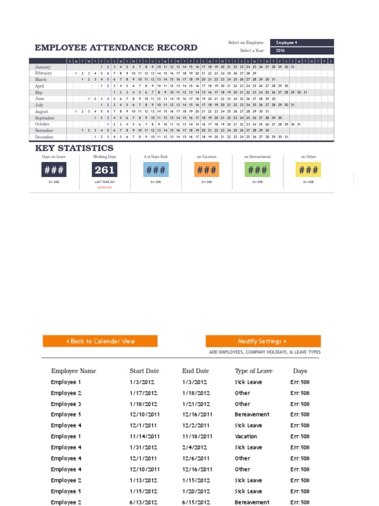 Employee Attendance Tracker1 PDF Vacation Seasonal Holidays