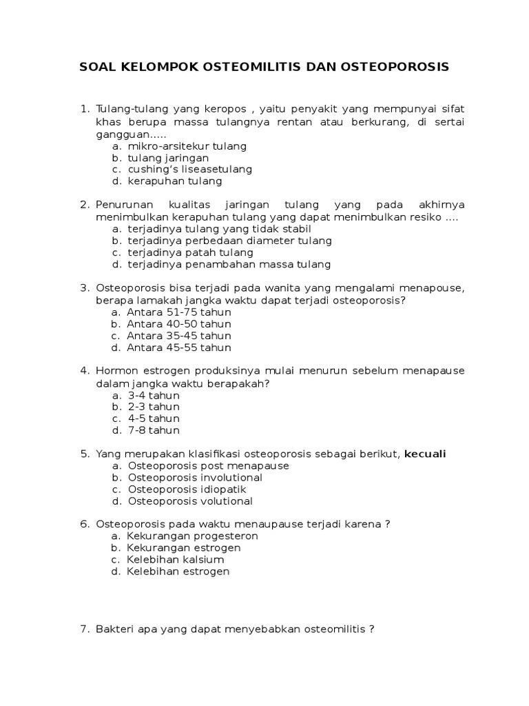 Soal Kelompok Osteomilitis Dan Osteoporosis