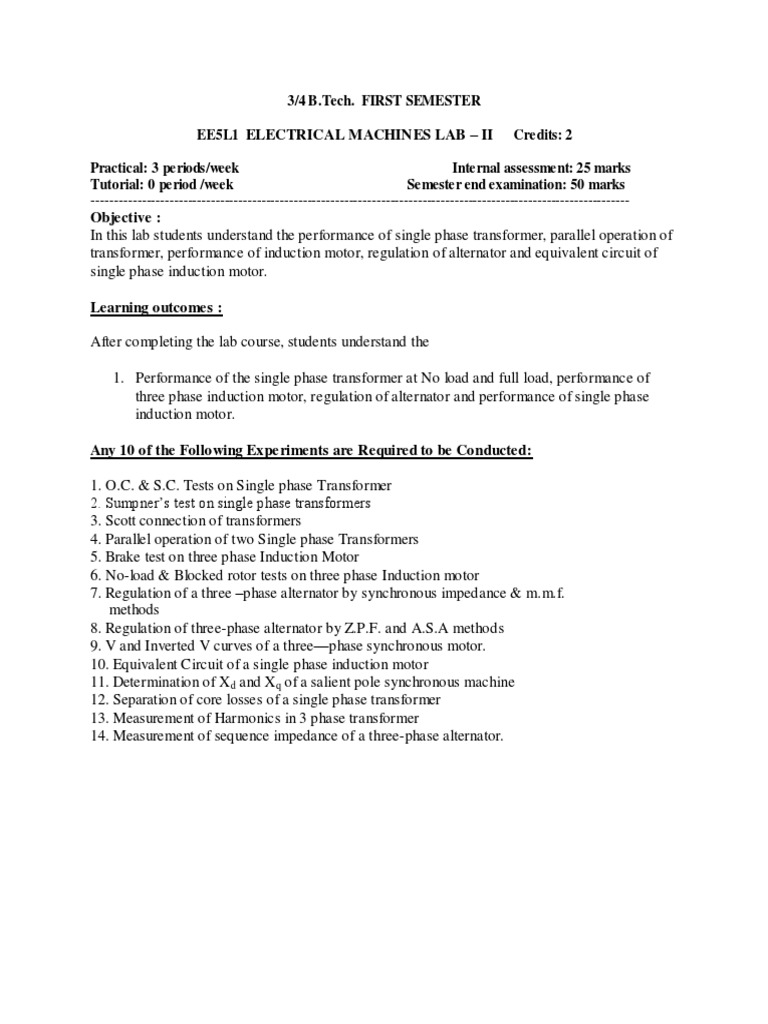 Electrical Machines Lab - Ii | PDF