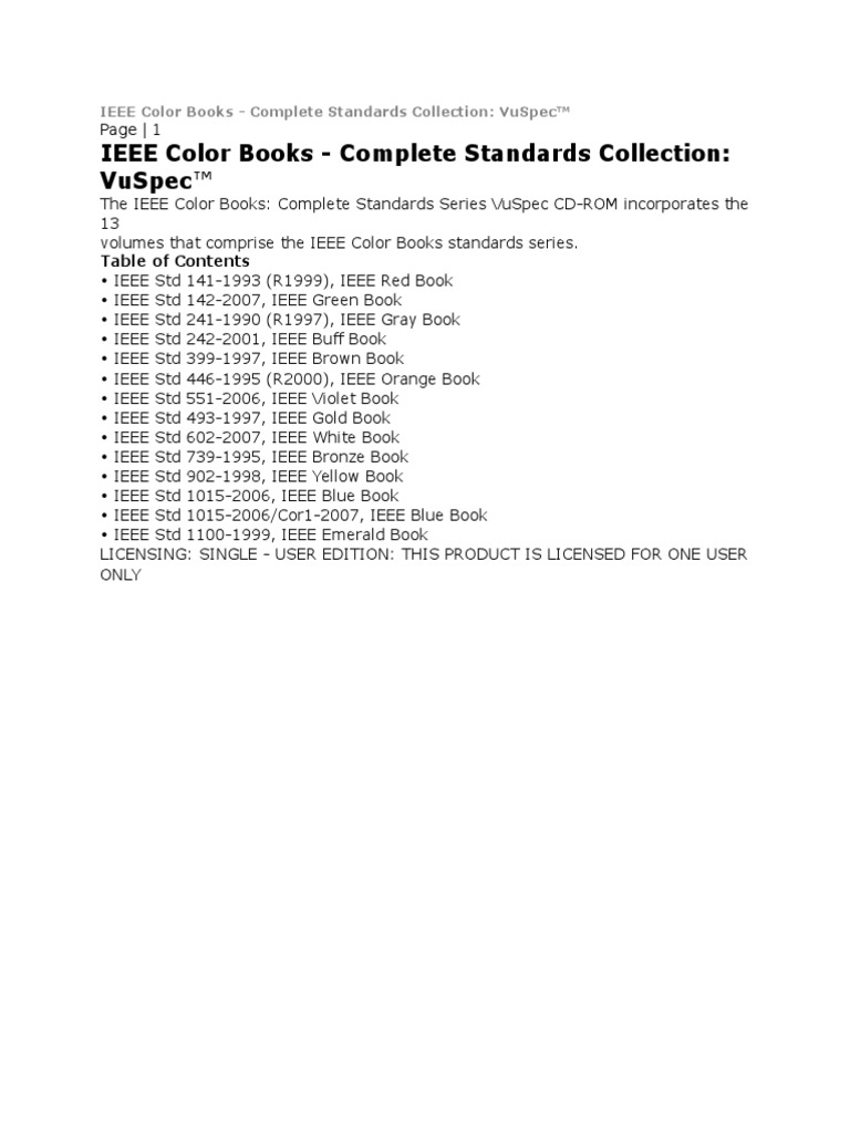 Ieee Color Books Complete Standards Collection Vuspec™ PDF