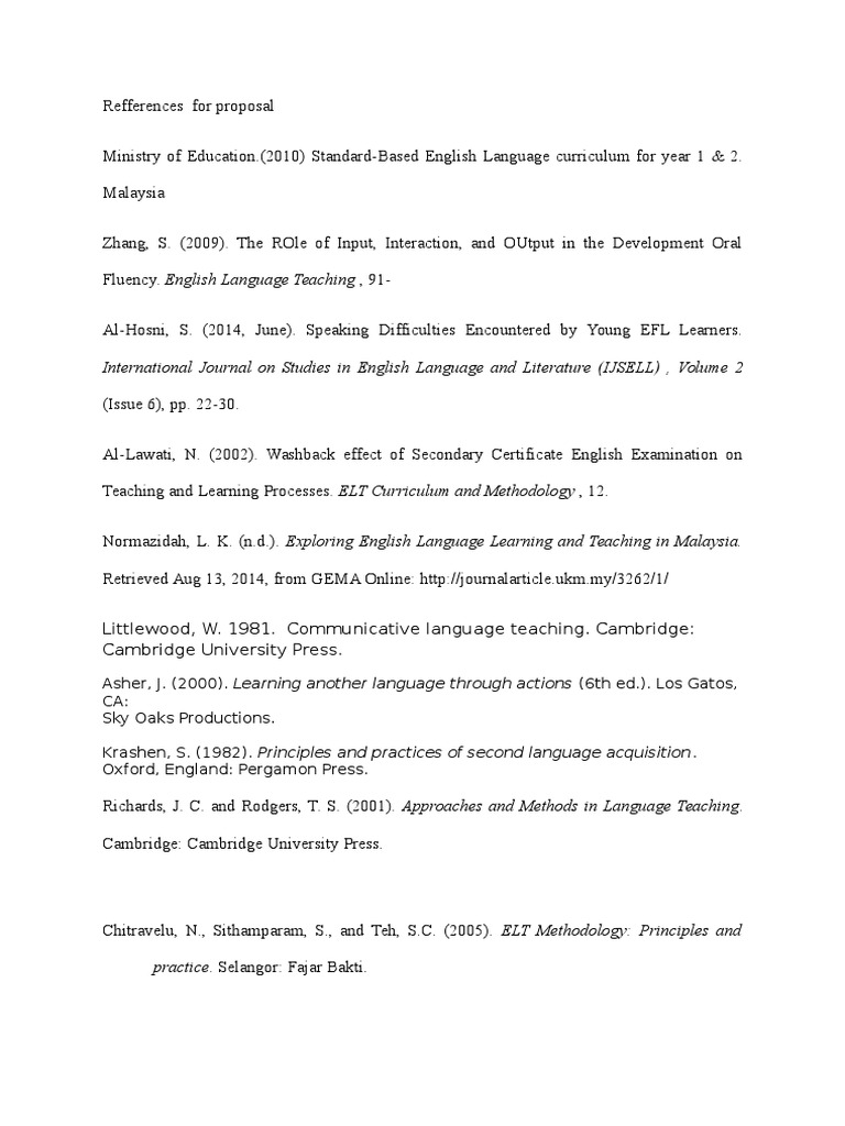 Refferences For Proposal | PDF | English As A Second Or Foreign ...