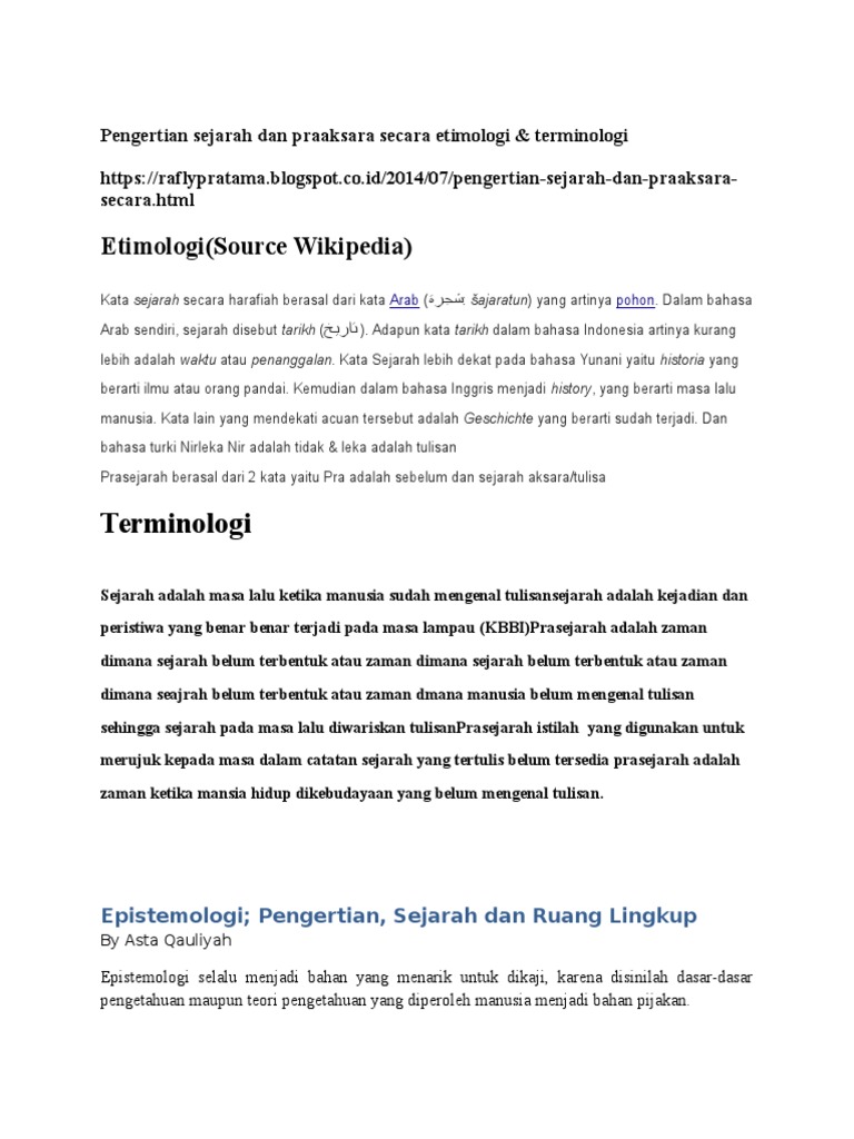 Pengertian Sejarah Dan Praaksara Secara Etimologi