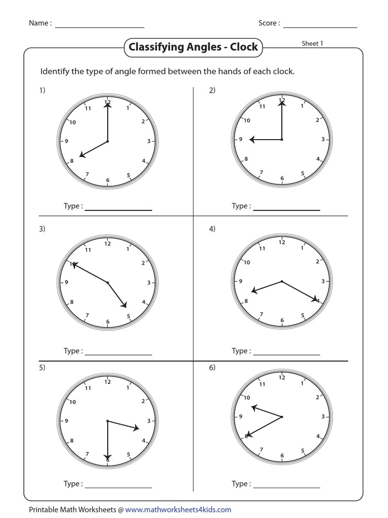 Clock Angles Classification Worksheet | PDF | Trigonometry | Scientific ...