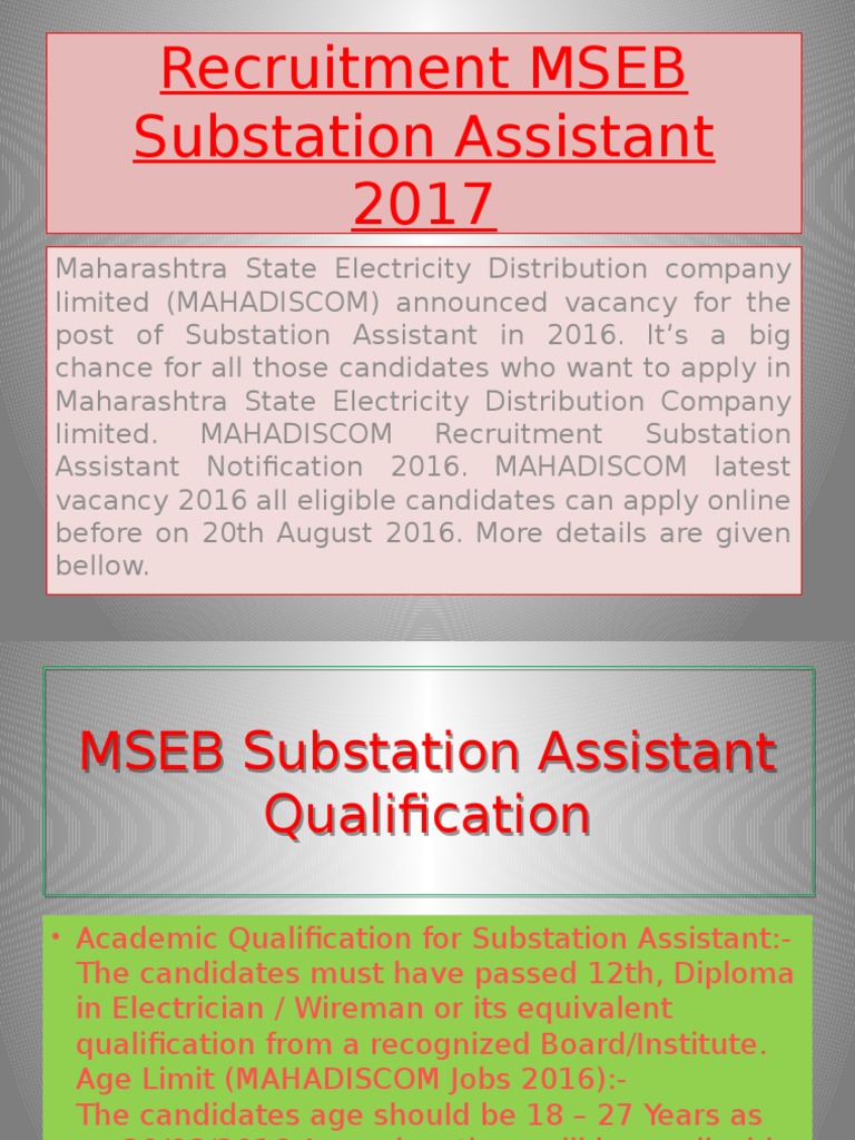 MAHADISCOM Substation Assistant Recruitment | PDF | Electromagnetism ...