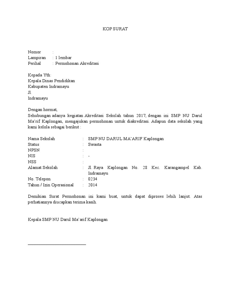 Surat Permohonan Akreditasi 2017