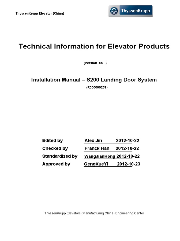 Installation Manual - S200 Landing Door System | PDF | Door | Elevator