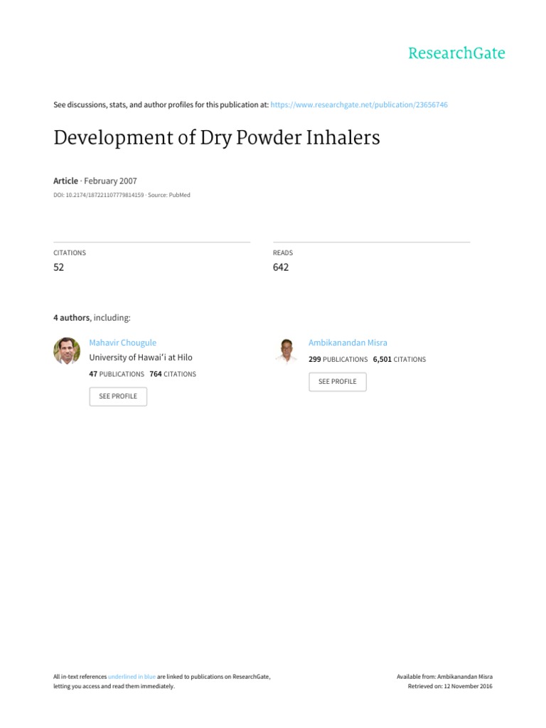 Development of Dry Powder Inhalers February 2007 PDF